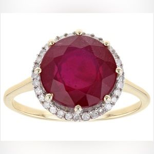 Red Ruby, Diamond 10K YG Ring 3.99 ctw Size 10.5